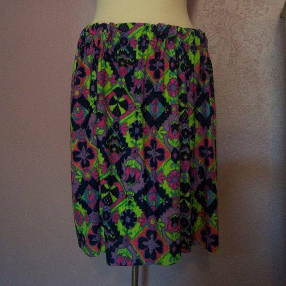 Psychedelic Groovy Print 1960s Full Skirt